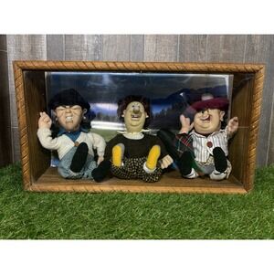 1997‎ Spumco Three Stooges Dolls Set Moe Larry Curly w/ Display Case Vintage